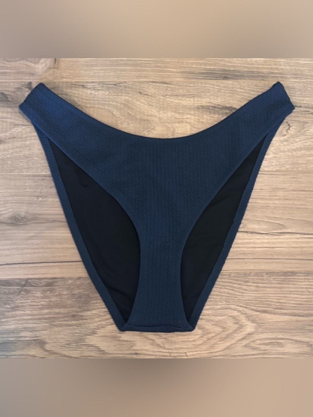 J.Crew Textured Curved Waist Cheeky Bikini Bottom Navy NWT Size Large